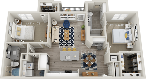 B5 - Luxury two bedroom apartment with living room kitchen with island laundry room two bathrooms with bathtub and shower walk in closet and patio with storage